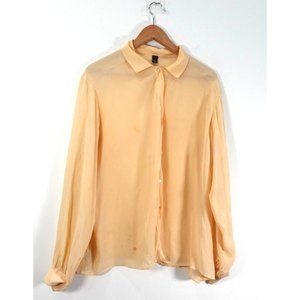 Peach Fuzz Top Women Large Silk Button‎ Up Blouse Preppy Corpcore Office ITALY